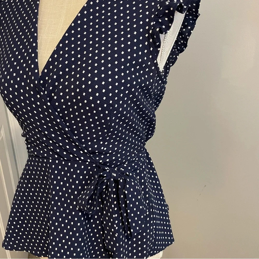 Monteau Navy Polka-dot Peplum Blouse - Picture 3 of 7